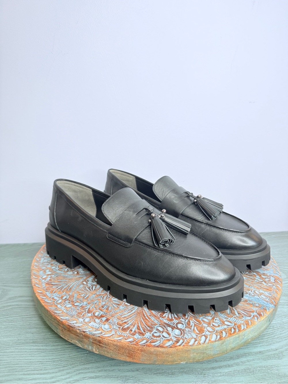 NWT Stuart Weitzman Ultra Lug Black Leather Double Tassel Loafer Size 12 - Picture 11 of 16